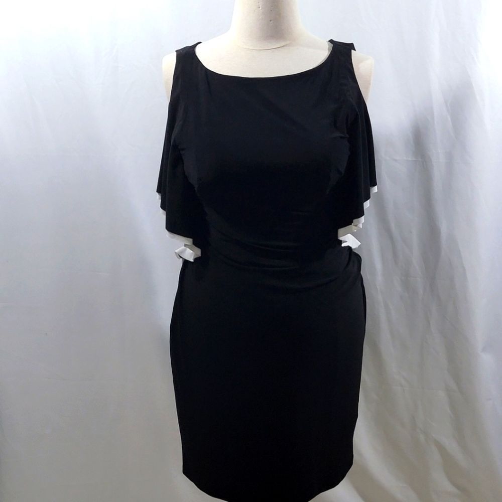 BLACK/WHITE Flattering Ruching Dress by Lauren Ralph Lauren Size 16. #250